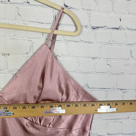 Mini Dress Women Size 2X Rose Gold Empire Babydoll Silky Satin Party Night Y2K - Picture 8 of 11